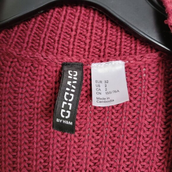 H&M Burgundy Red Maroon Oversize Chunky Knit Long Sleeve Open Cardigan Sweater 2 - Picture 7 of 10